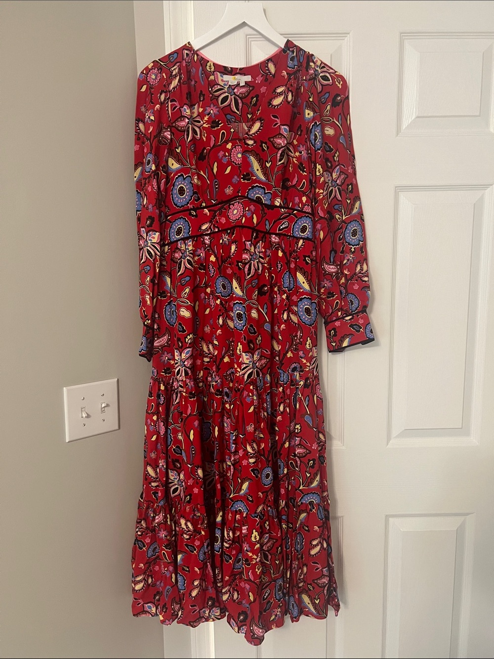 Boden Red Floral Long Sleeve Maxi Dress